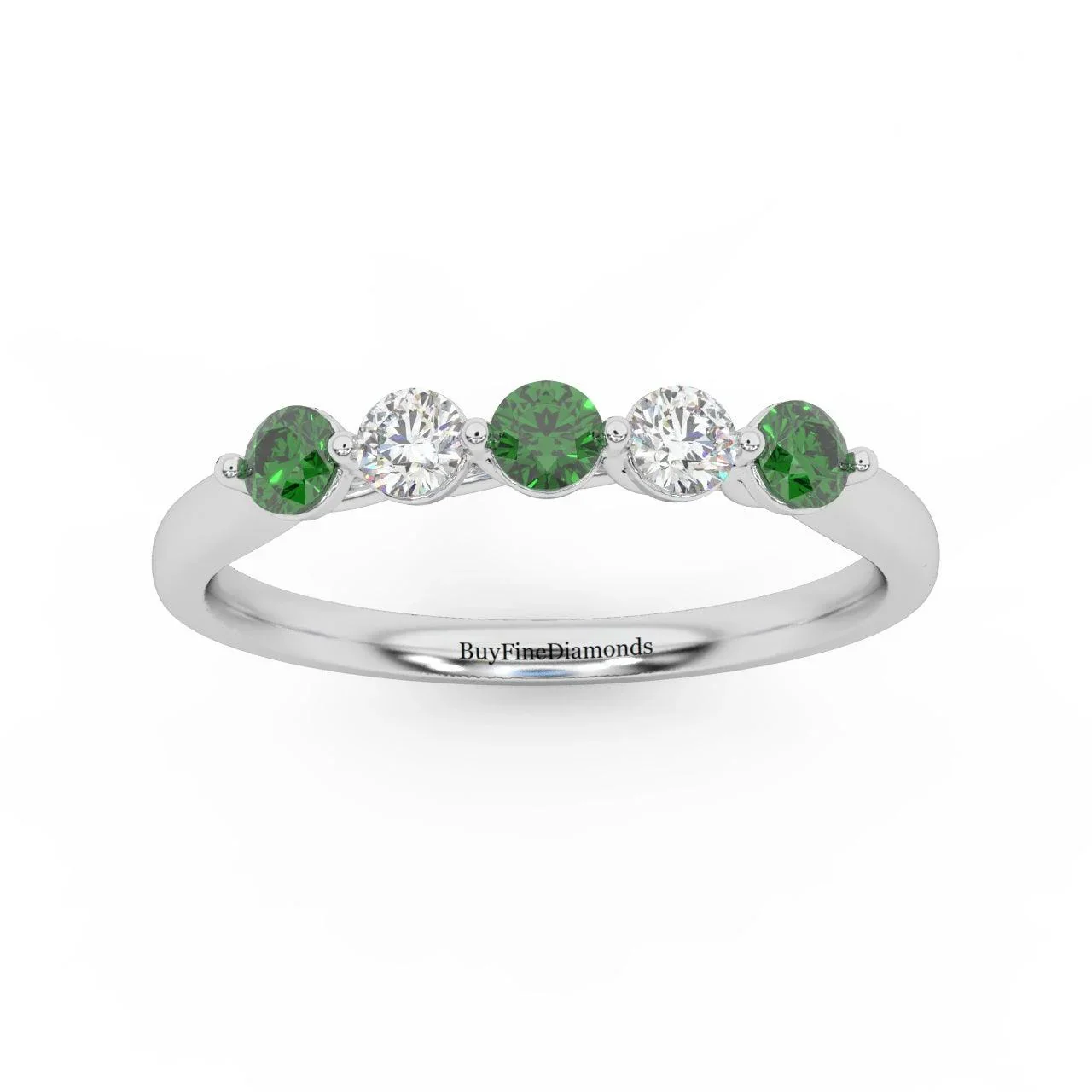 Natural Green Emerald Round & Diamond Women's Wedding Band - 0.40 Carat - Image 5