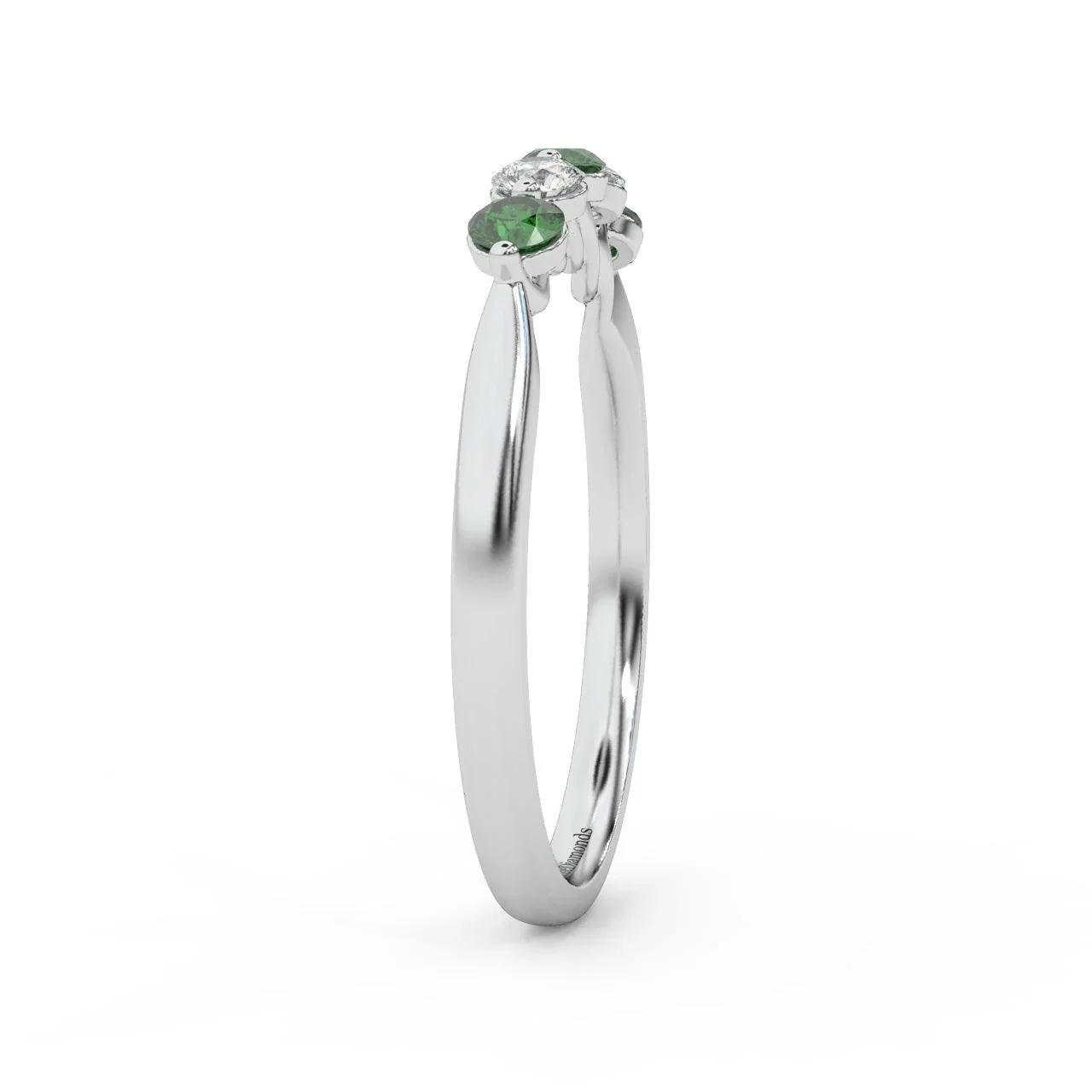 Natural Green Emerald Round & Diamond Women's Wedding Band - 0.40 Carat - Image 6