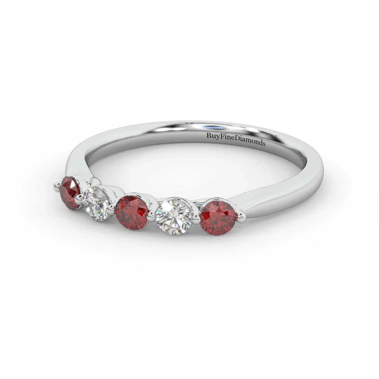 Natural Red Ruby Round & Diamond Women's Wedding Band - 0.40 Carat - Image 2