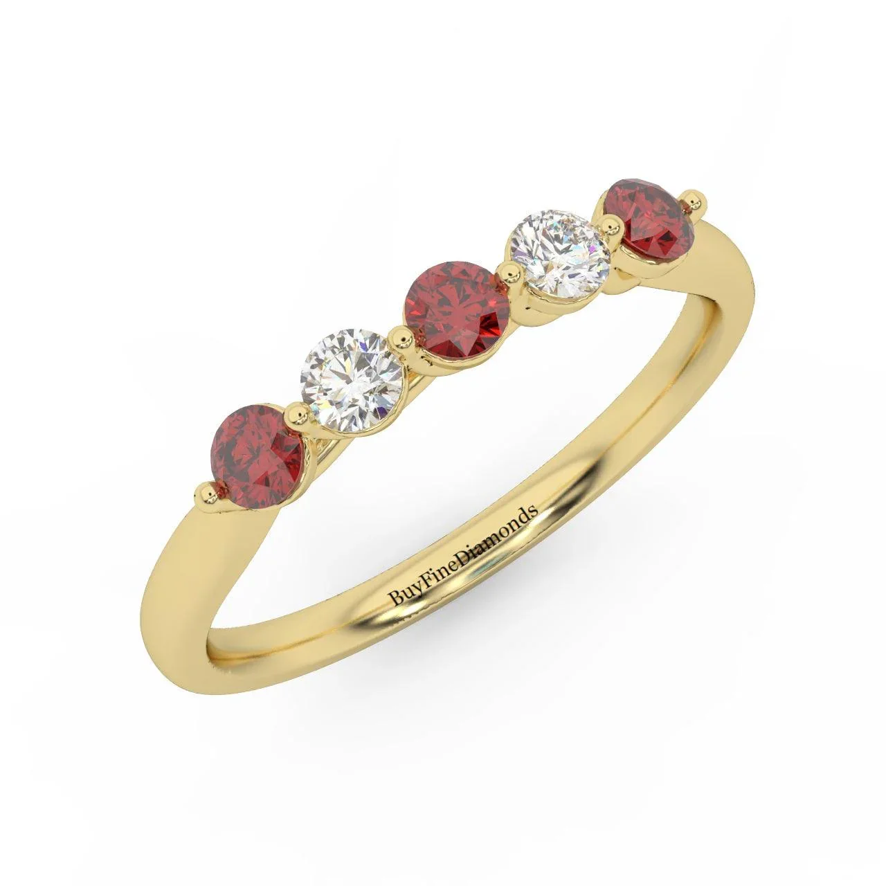 Natural Red Ruby Round & Diamond Women's Wedding Band - 0.40 Carat - Image 3