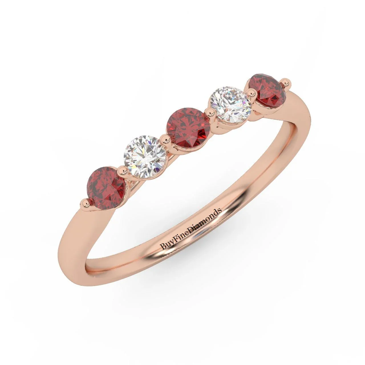 Natural Red Ruby Round & Diamond Women's Wedding Band - 0.40 Carat - Image 4