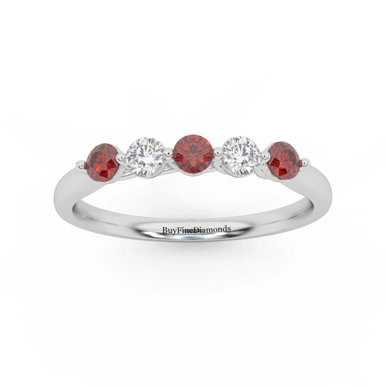 Natural Red Ruby Round & Diamond Women's Wedding Band - 0.40 Carat - Image 5