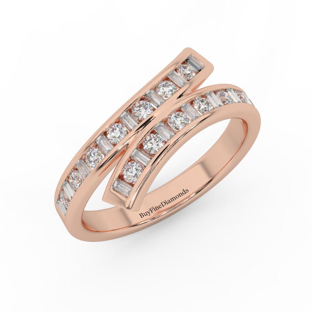 Natural Round & Baguette Diamond Designer Eternity Ring- 0.70 Carat - Image 4
