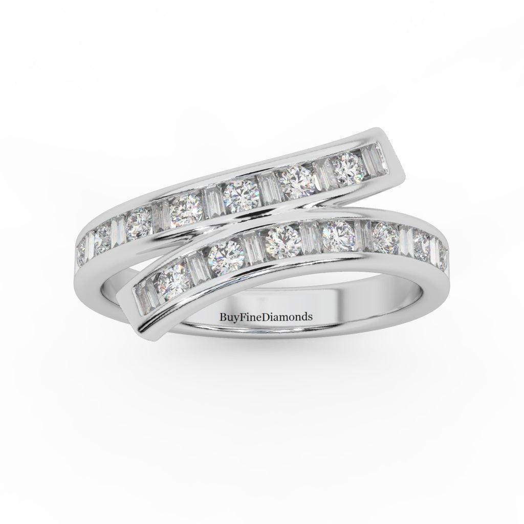 Natural Round & Baguette Diamond Designer Eternity Ring- 0.70 Carat - Image 5