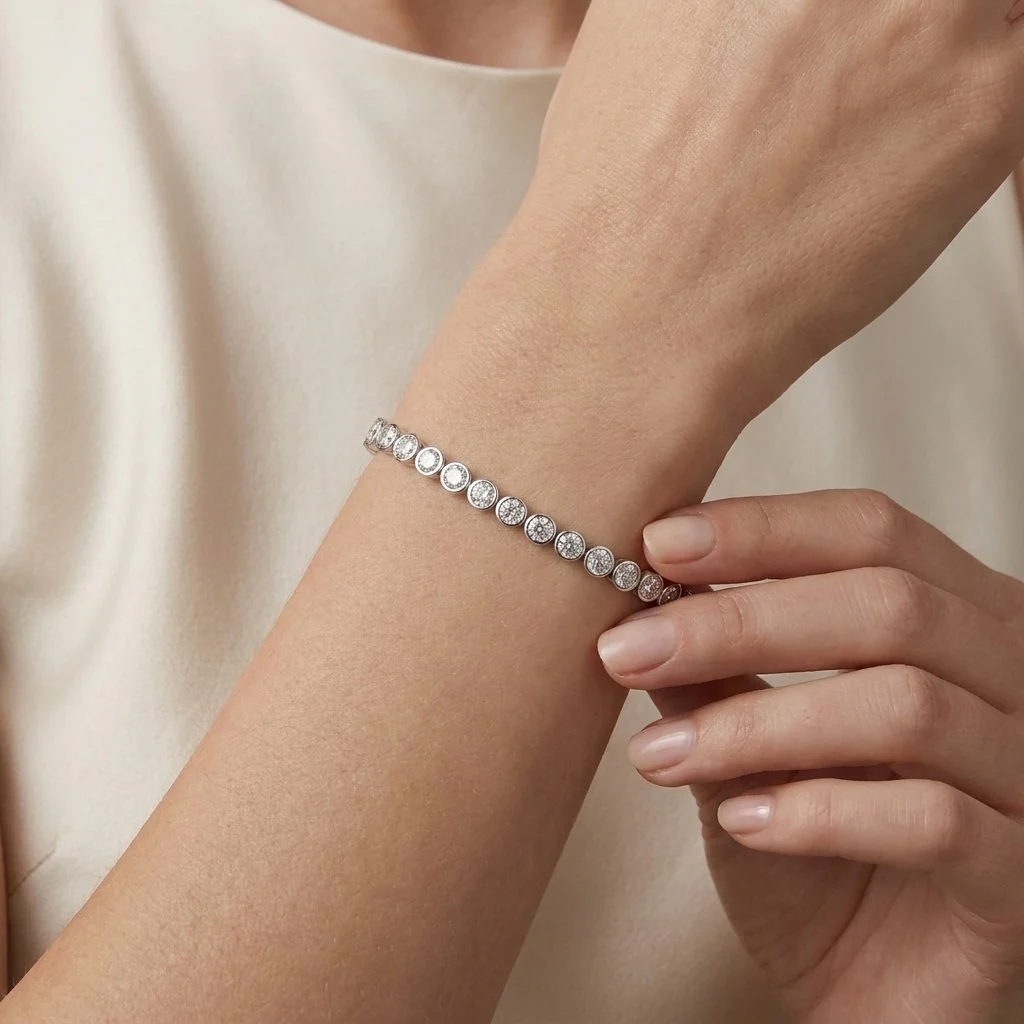 2.50Ct D/VS 100% Natural Round Diamond Bezel Set Bracelet in 18k Gold - Image 3