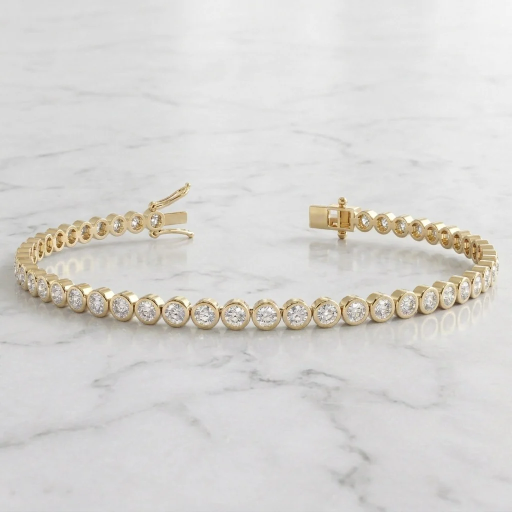 2.50Ct D/VS 100% Natural Round Diamond Bezel Set Bracelet in 18k Gold - Image 4