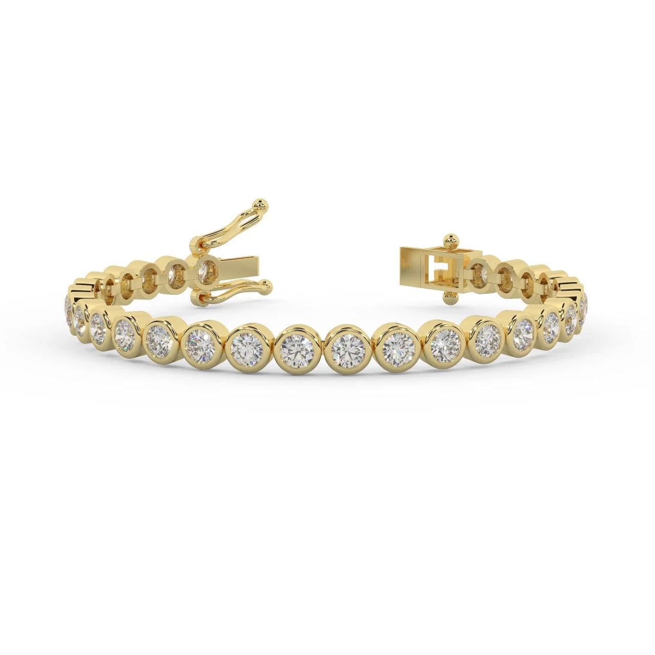 4.50Ct F/VS Natural Round Diamond Bezel Set Tennis Bracelet for Women's in Hallmarked 18k Yellow Gold