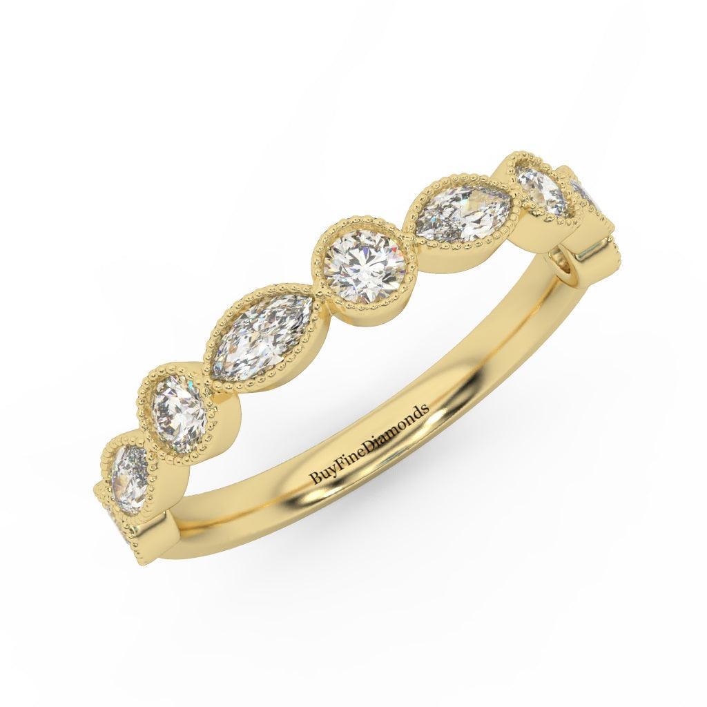Natural Round & Marquise Diamond Half Eternity Wedding Ring - 0.70 Carat - Image 3