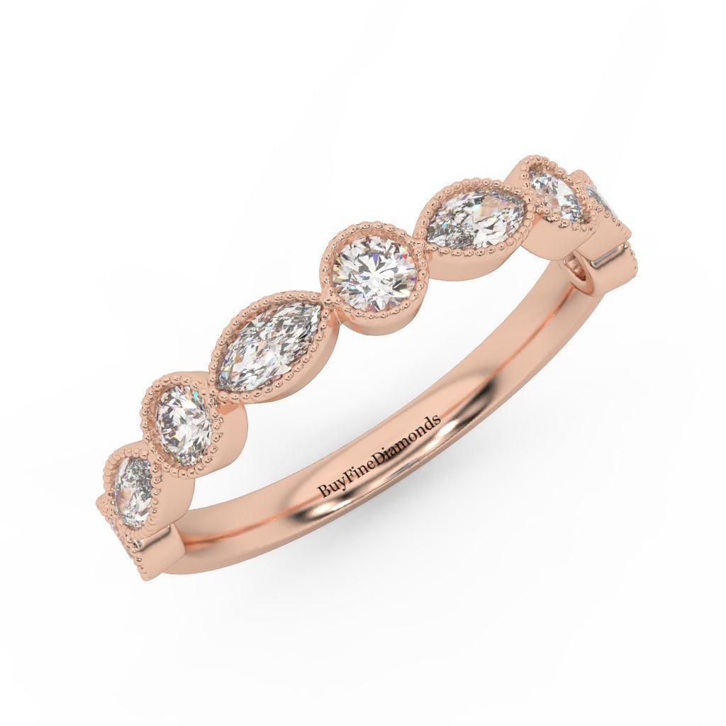 Natural Round & Marquise Diamond Half Eternity Wedding Ring - 0.70 Carat - Image 4