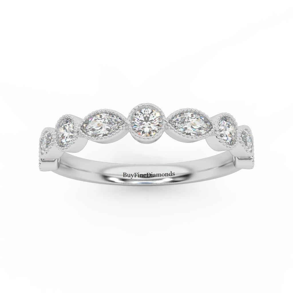 Natural Round & Marquise Diamond Half Eternity Wedding Ring - 0.70 Carat - Image 5