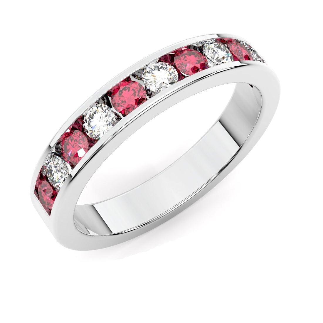 Natural Ruby and Diamond Half Eternity Ring Heavy White Gold 1.50Ct