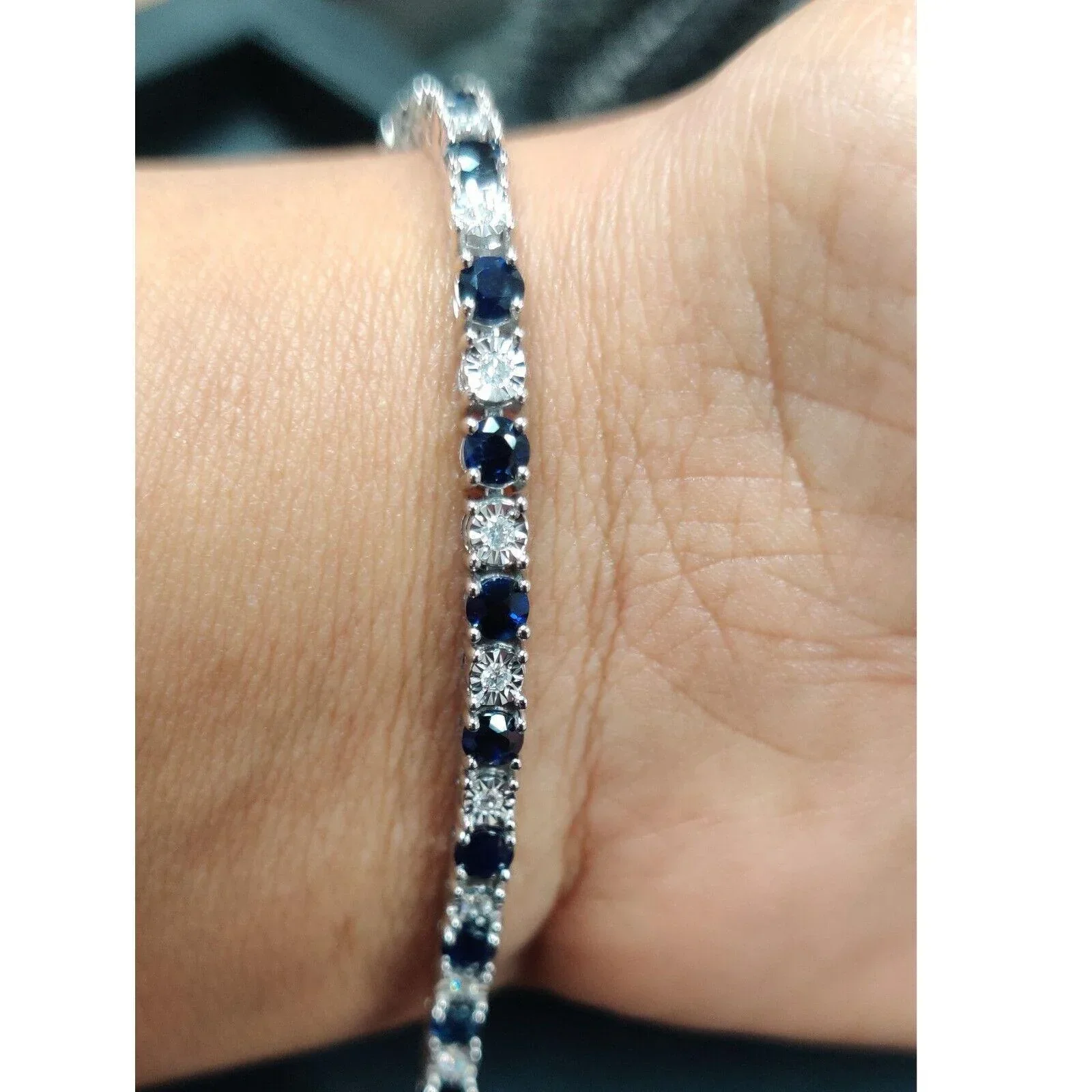 100% Natural Sapphire & Diamond Tennis Bracelet in White Gold 6.00 Ct 10.50 Grams - Image 3