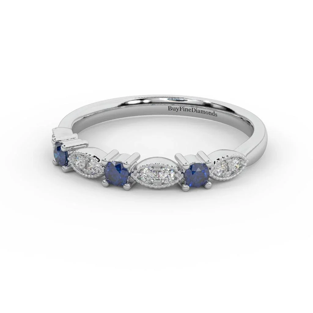 Natural Sapphire & Diamond Wedding Band - Image 2