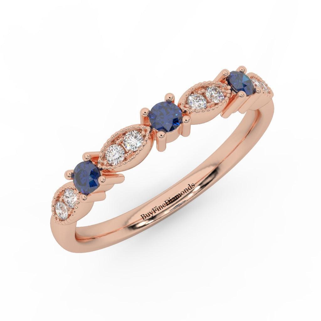 Natural Sapphire & Diamond Wedding Band - Image 4