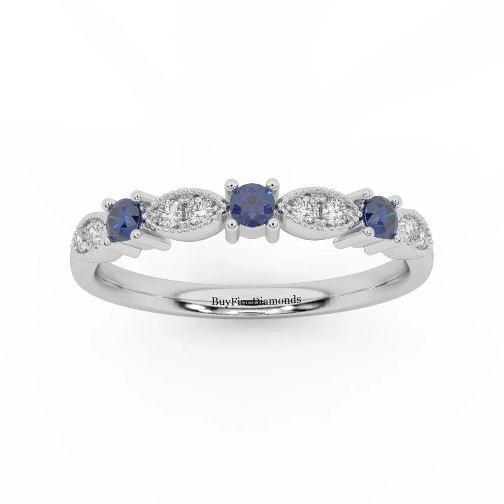 Natural Sapphire & Diamond Wedding Band - Image 5