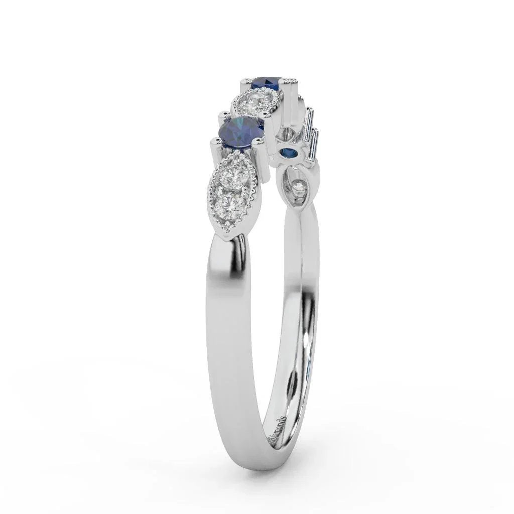 Natural Sapphire & Diamond Wedding Band - Image 6
