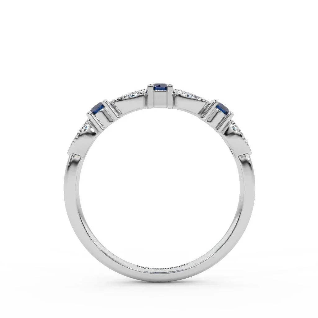 Natural Sapphire & Diamond Wedding Band - Image 7