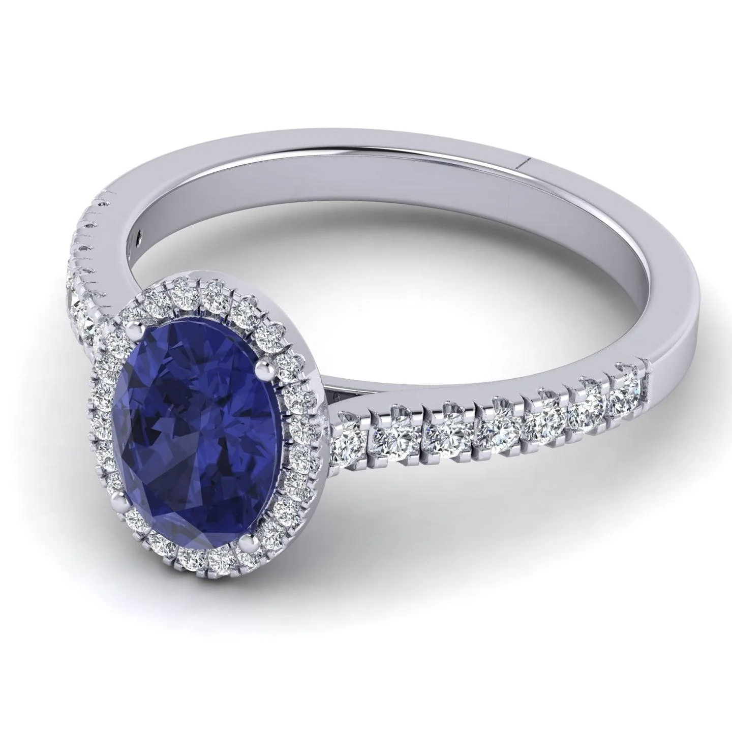 Natural Tanzanite Oval & Diamonds Women's Engagement Ring In 18k White Gold - 2.20 Carat - Image 3