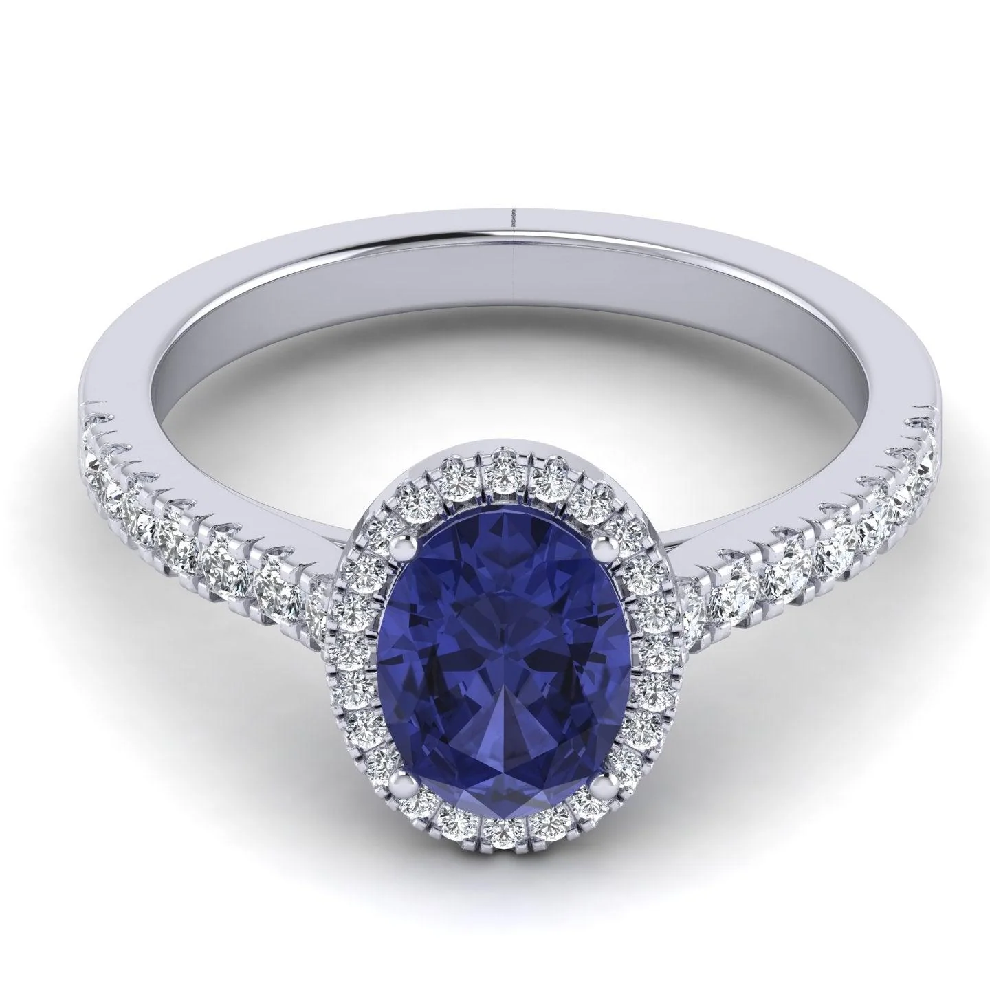 Natural Tanzanite Oval & Diamonds Women's Engagement Ring In 18k White Gold - 2.20 Carat - Image 4