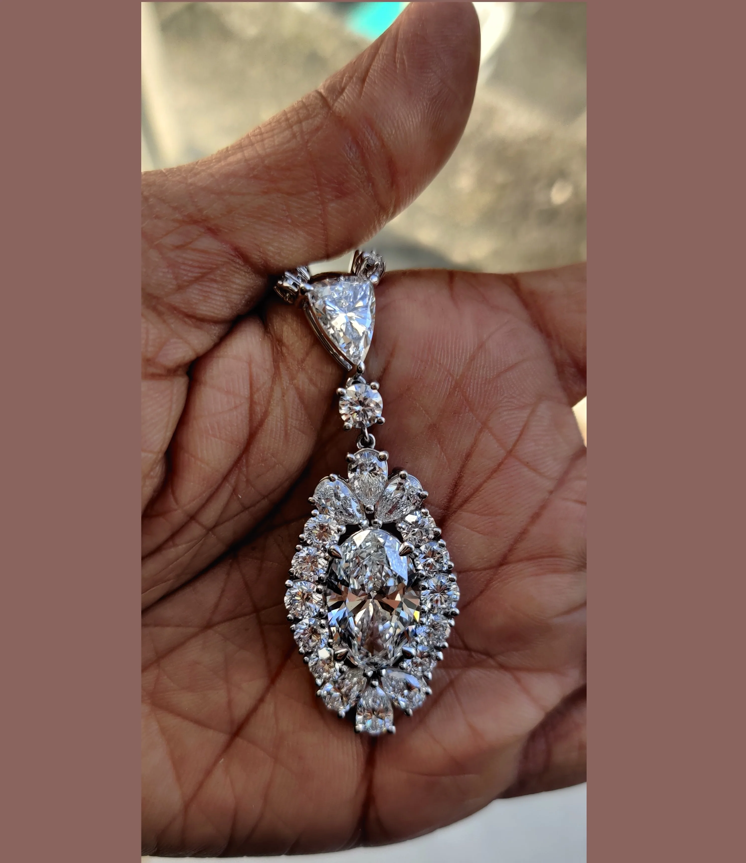 IGI 38 Ct, Lab Grown Big Oval With Marquise & Round Diamond Designer Necklace - Image 5