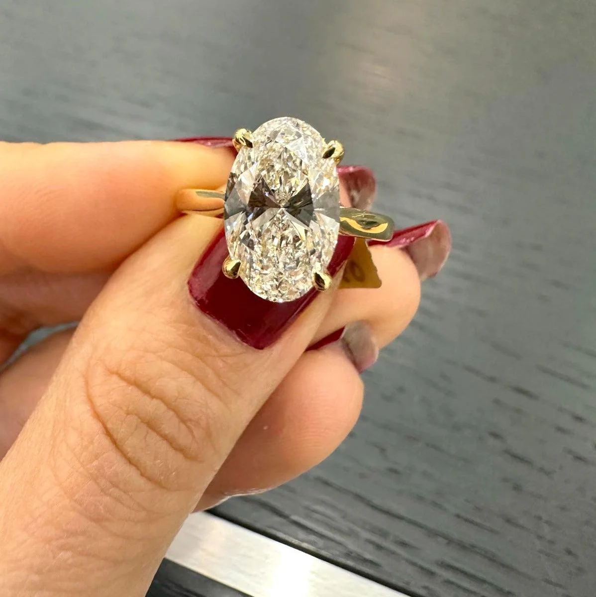 6.00 Carat Oval Lab Diamond Solitaire Engagement Ring In 18K Yellow Gold