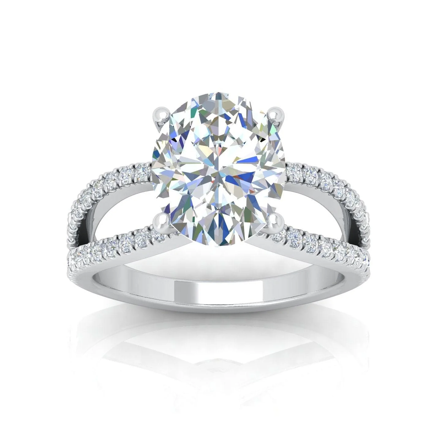 Oval Diamond Split Shank Engagement Ring in 18k Gold / Platinum 3.50Ct - Image 5