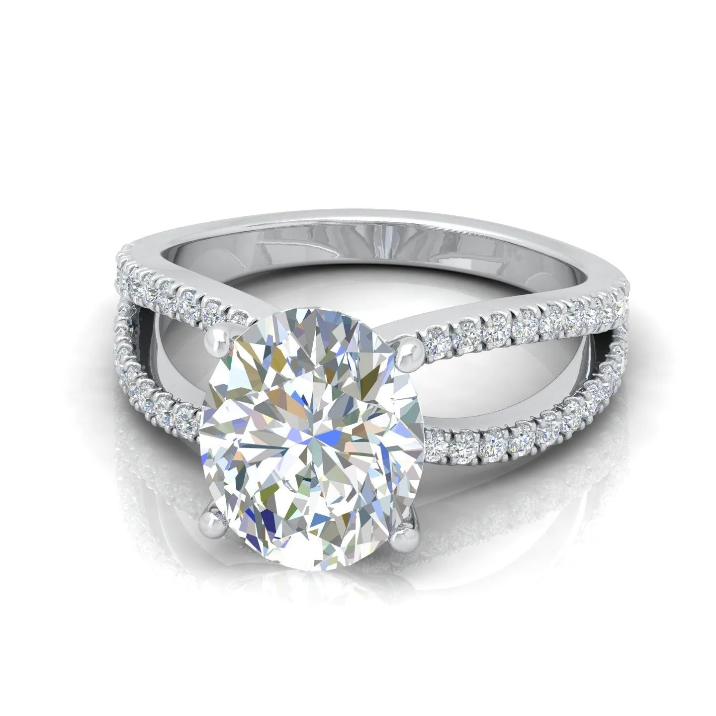 Oval Diamond Split Shank Engagement Ring in 18k Gold / Platinum 3.50Ct - Image 8