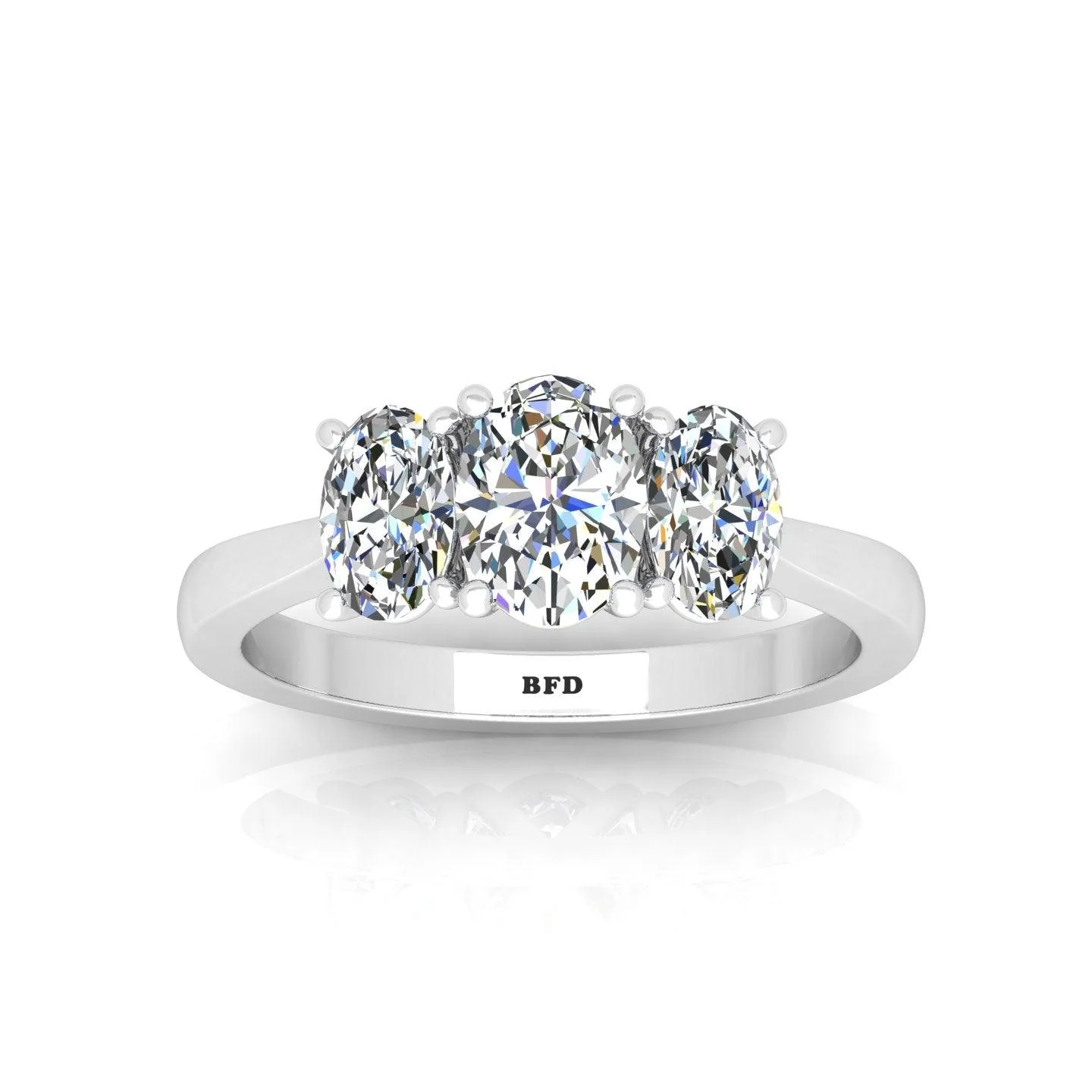 Oval Diamond 3 Stone Engagement Ring in Platinum 2.00Ct - Image 3