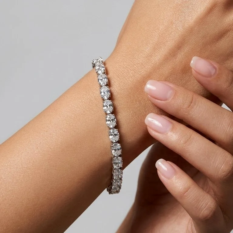 8.00Ct Oval Lab Diamond Tennis Bracelet In 9k White Gold 7inch - Image 4