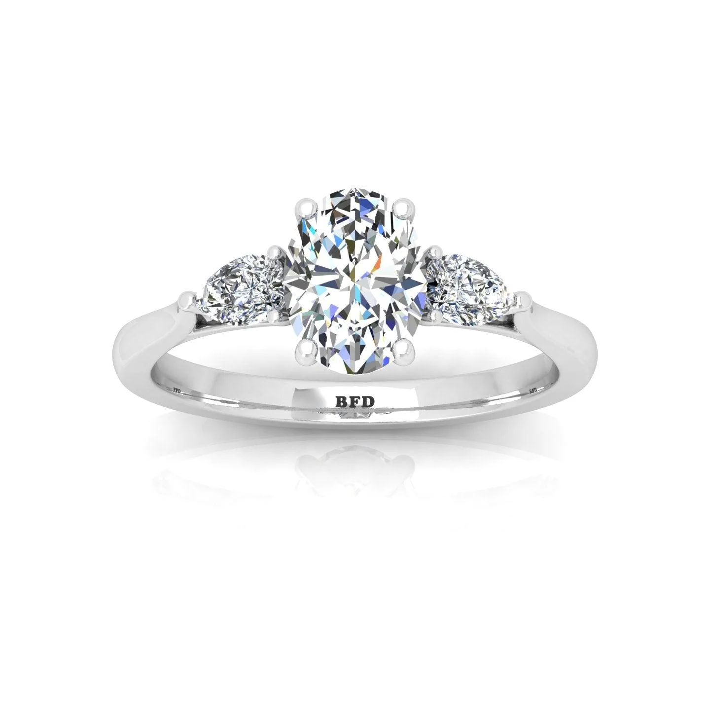 IGI Lab Grown Oval & Pear Shape Diamond Trilogy Ring In Platinum - Image 10