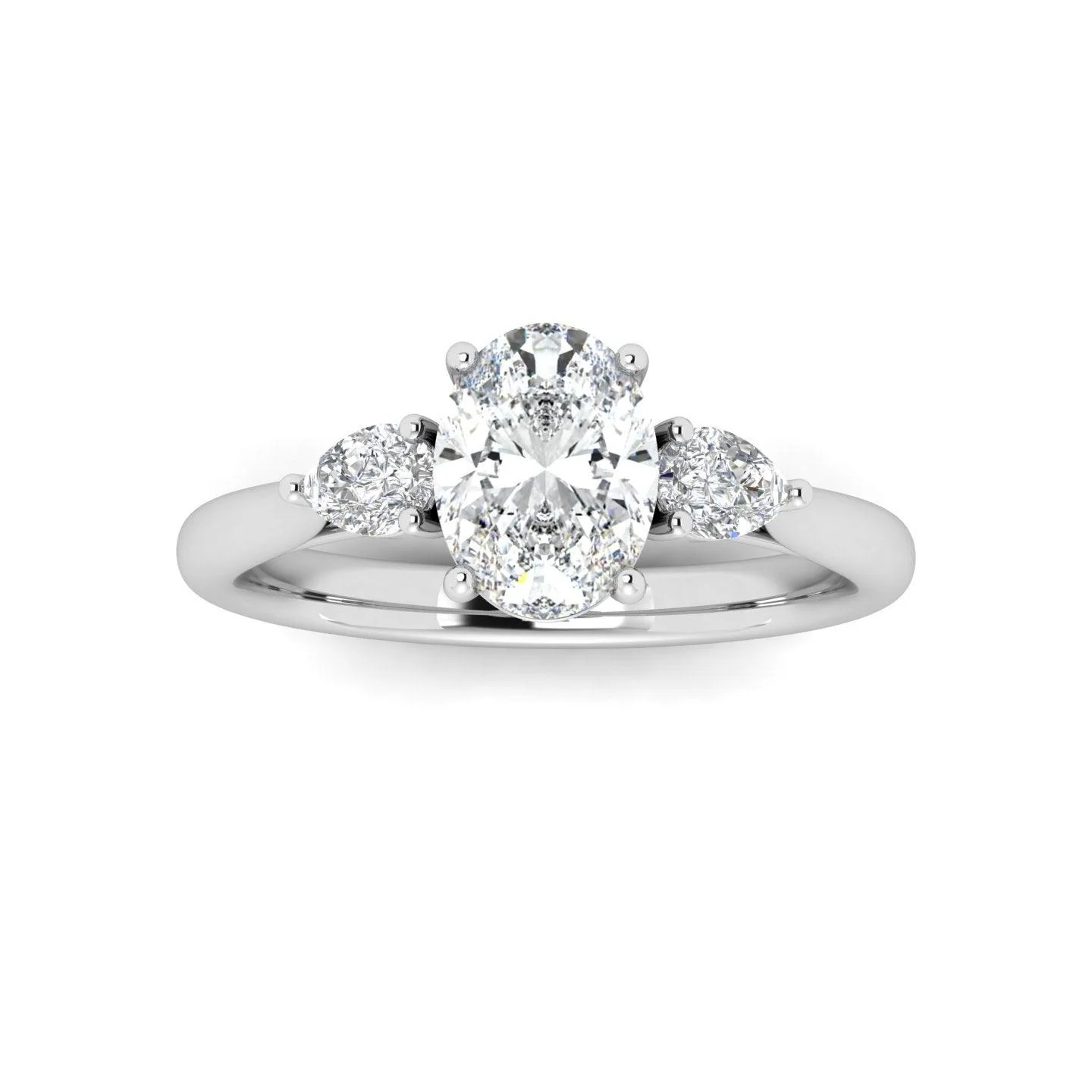IGI Lab Grown Oval & Pear Shape Diamond Trilogy Ring In Platinum - Image 5