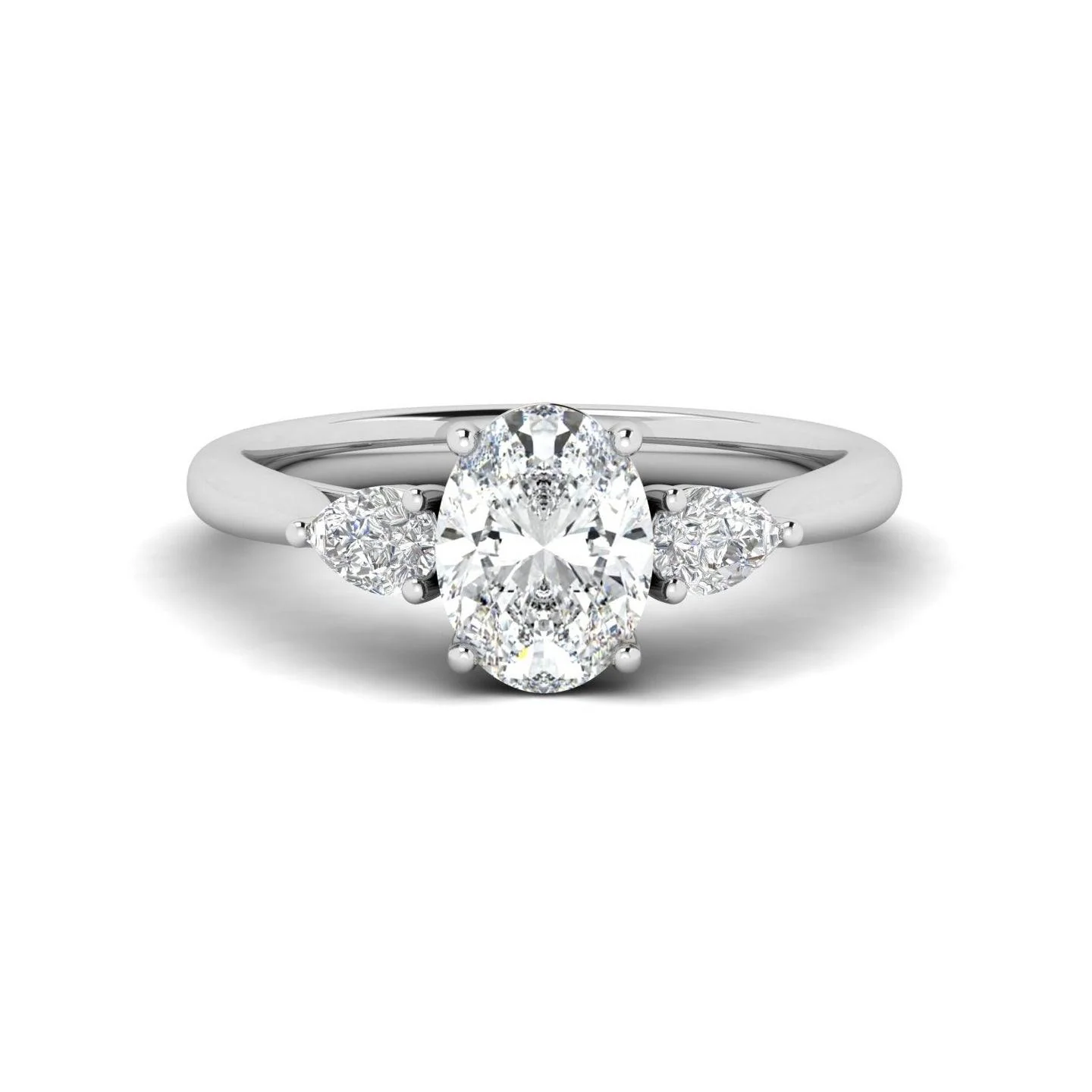 IGI Lab Grown Oval & Pear Shape Diamond Trilogy Ring In Platinum - Image 7