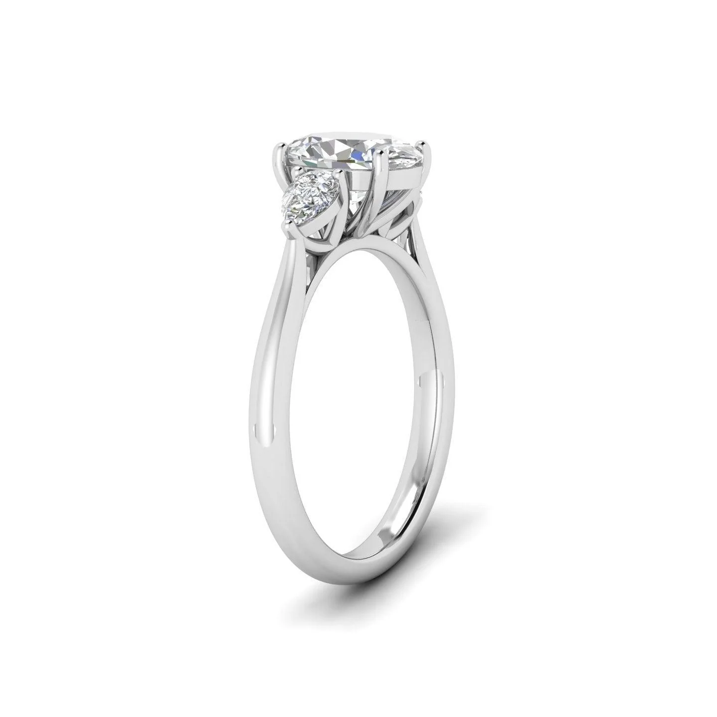 IGI Lab Grown Oval & Pear Shape Diamond Trilogy Ring In Platinum - Image 8