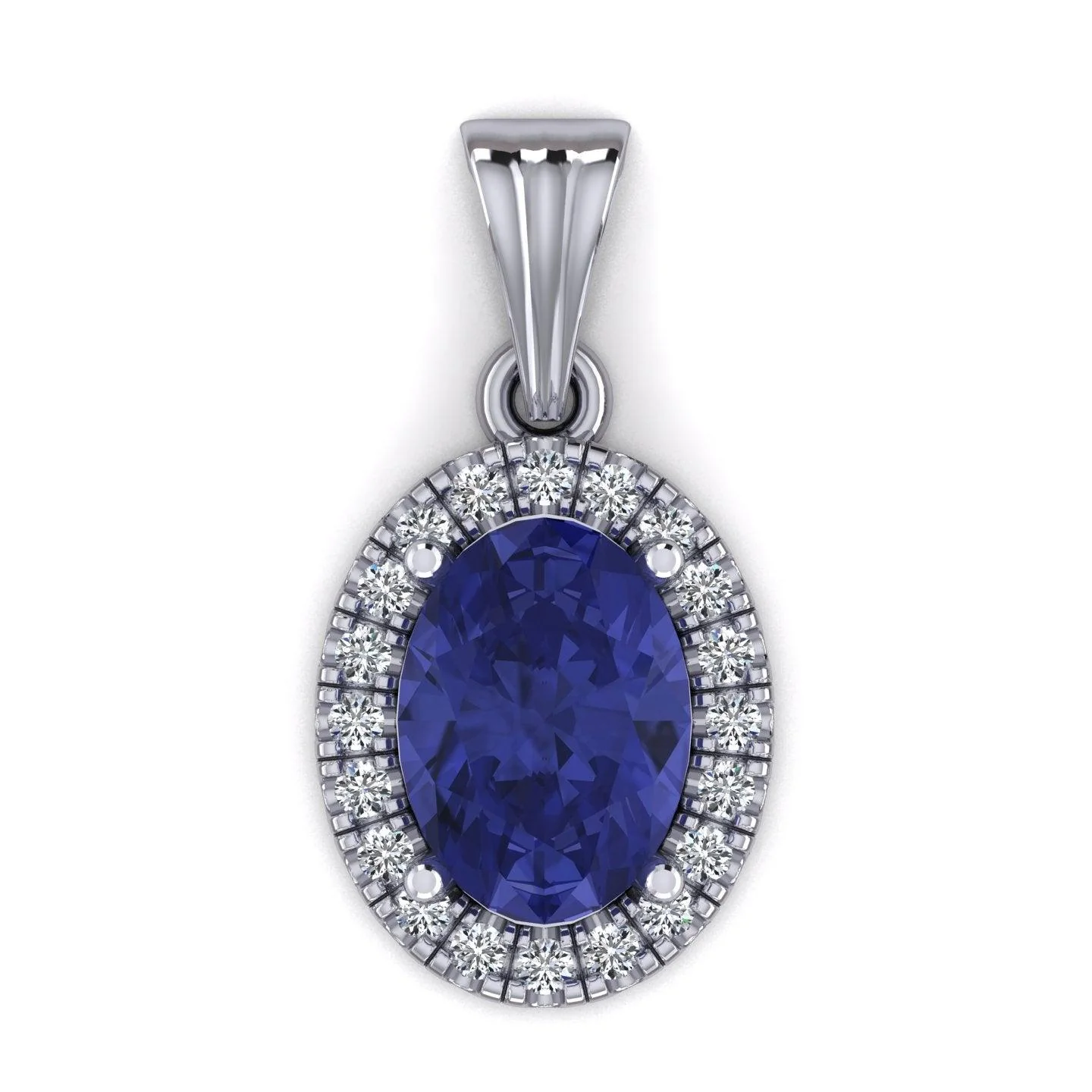 Oval Tanzanite & Round Diamond Halo Pendant In 18k White Gold - 1.75 Carat - Image 3