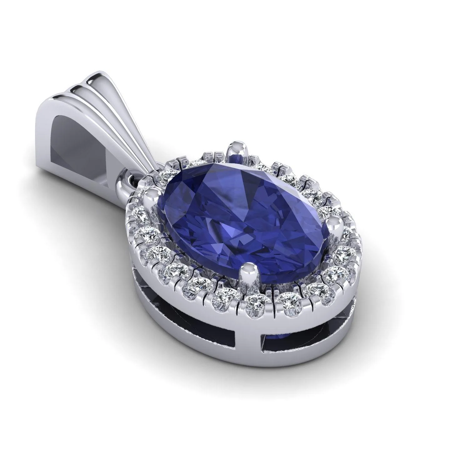 Oval Tanzanite & Round Diamond Halo Pendant In 18k White Gold - 1.75 Carat - Image 4