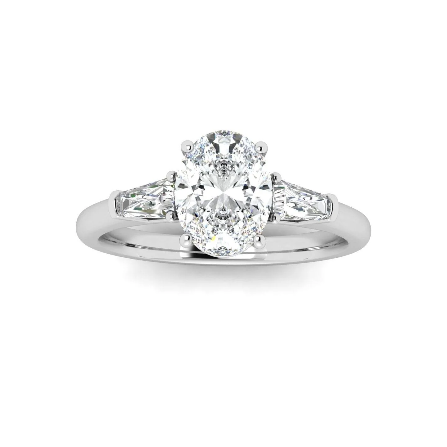 Oval & Tapper Diamond 3 Stone Engagement Ring in Platinum 2.50Ct