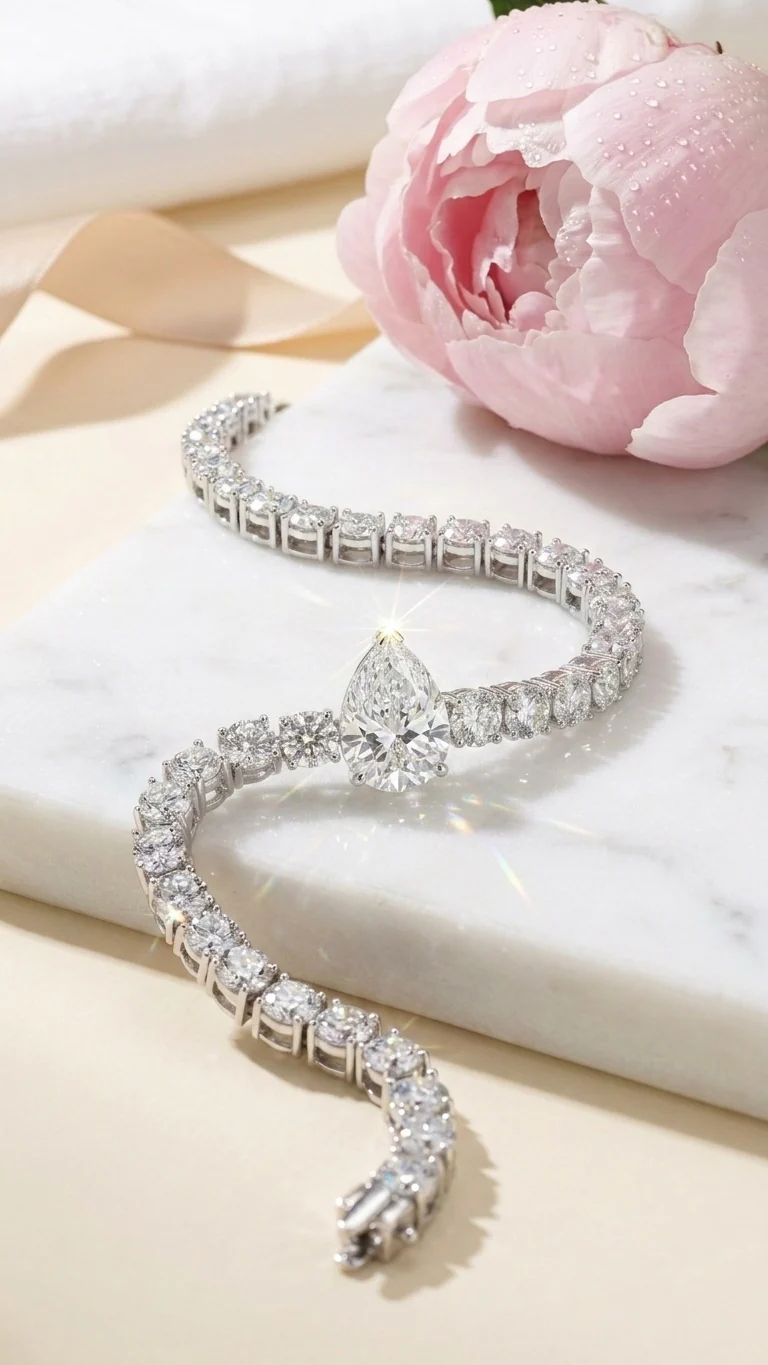 11.86Ct Pear and Round Lab Diamond Tennis Bracelet In 9k White Gold 7inch - Image 2