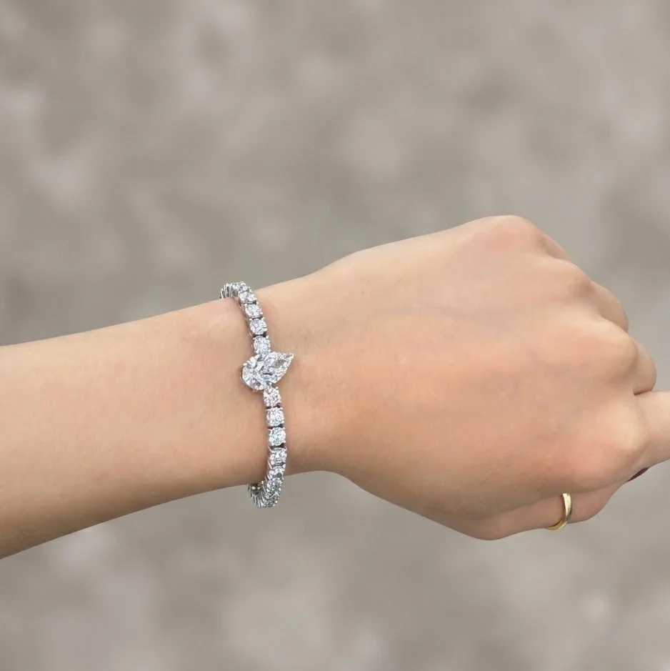 11.86Ct Pear and Round Lab Diamond Tennis Bracelet In 9k White Gold 7inch - Image 5