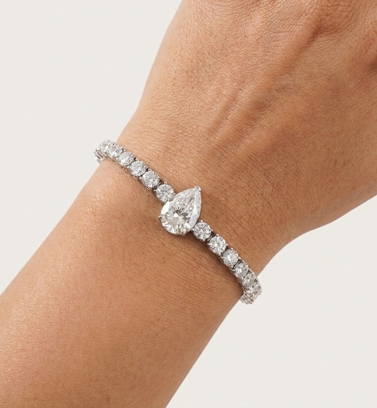 11.86Ct Pear and Round Lab Diamond Tennis Bracelet In 9k White Gold 7inch - Image 7