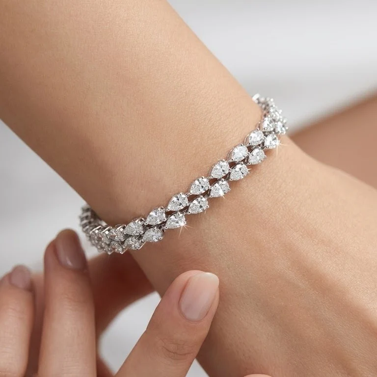 10.00Ct Pear Cut Lab Grown Diamond 2 Row Tennis Bracelet in 9K White Gold - Image 4