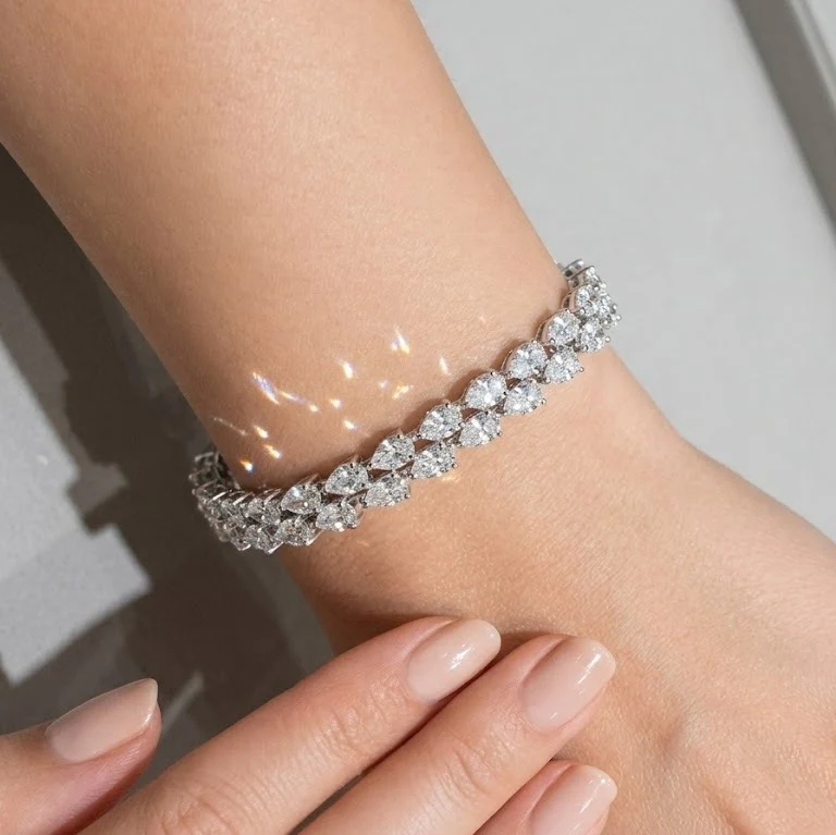 10.00Ct Pear Cut Lab Grown Diamond 2 Row Tennis Bracelet in 9K White Gold - Image 5