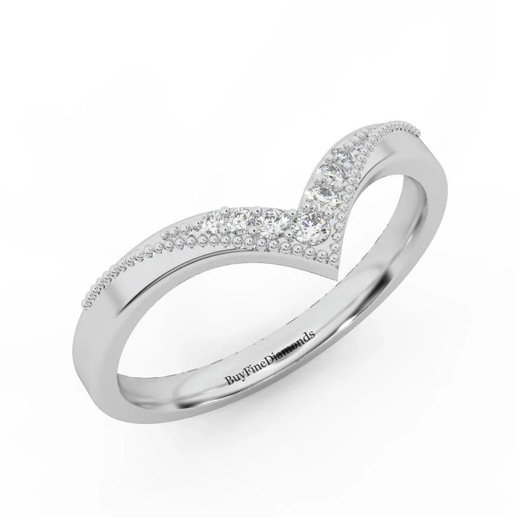 Petite Lab Diamond Chevron Milgrain Stacking Wedding Band Ring