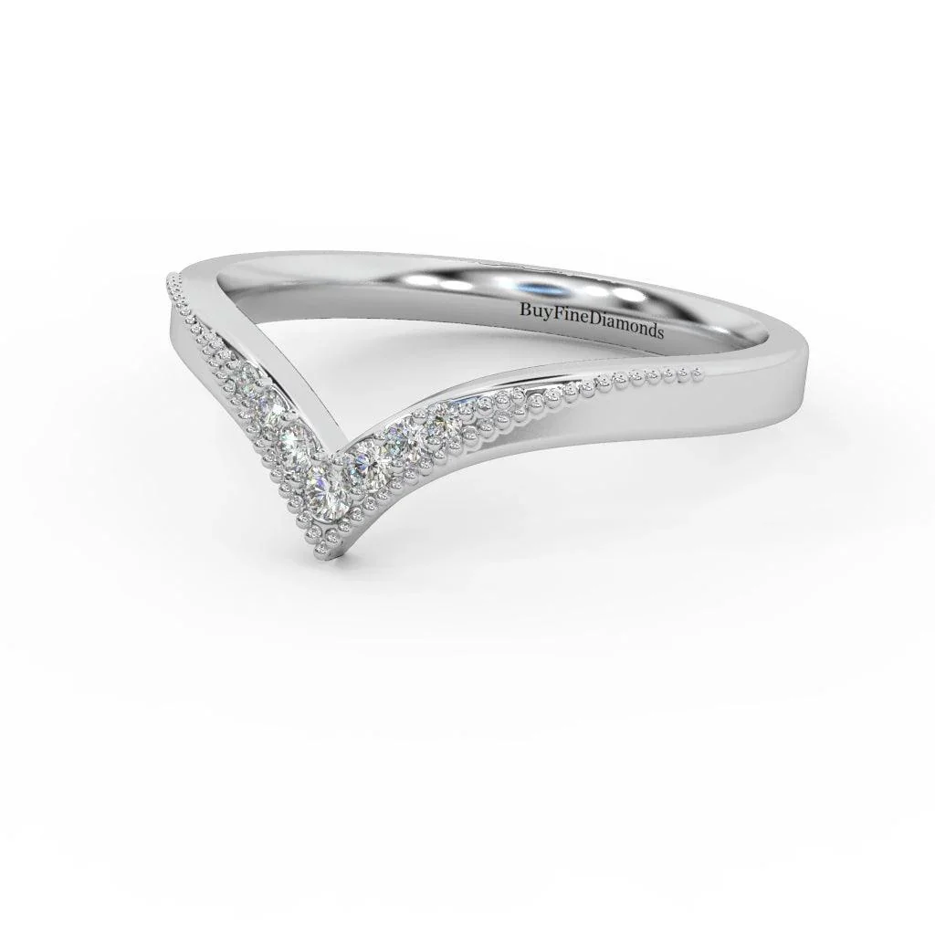 Petite Lab Diamond Chevron Milgrain Stacking Wedding Band Ring - Image 2
