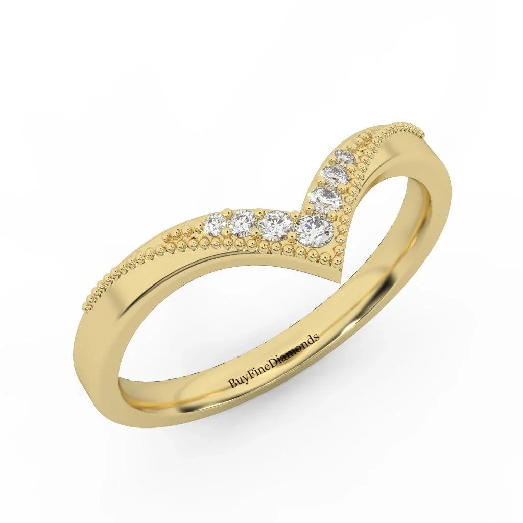 Petite Lab Diamond Chevron Milgrain Stacking Wedding Band Ring - Image 3