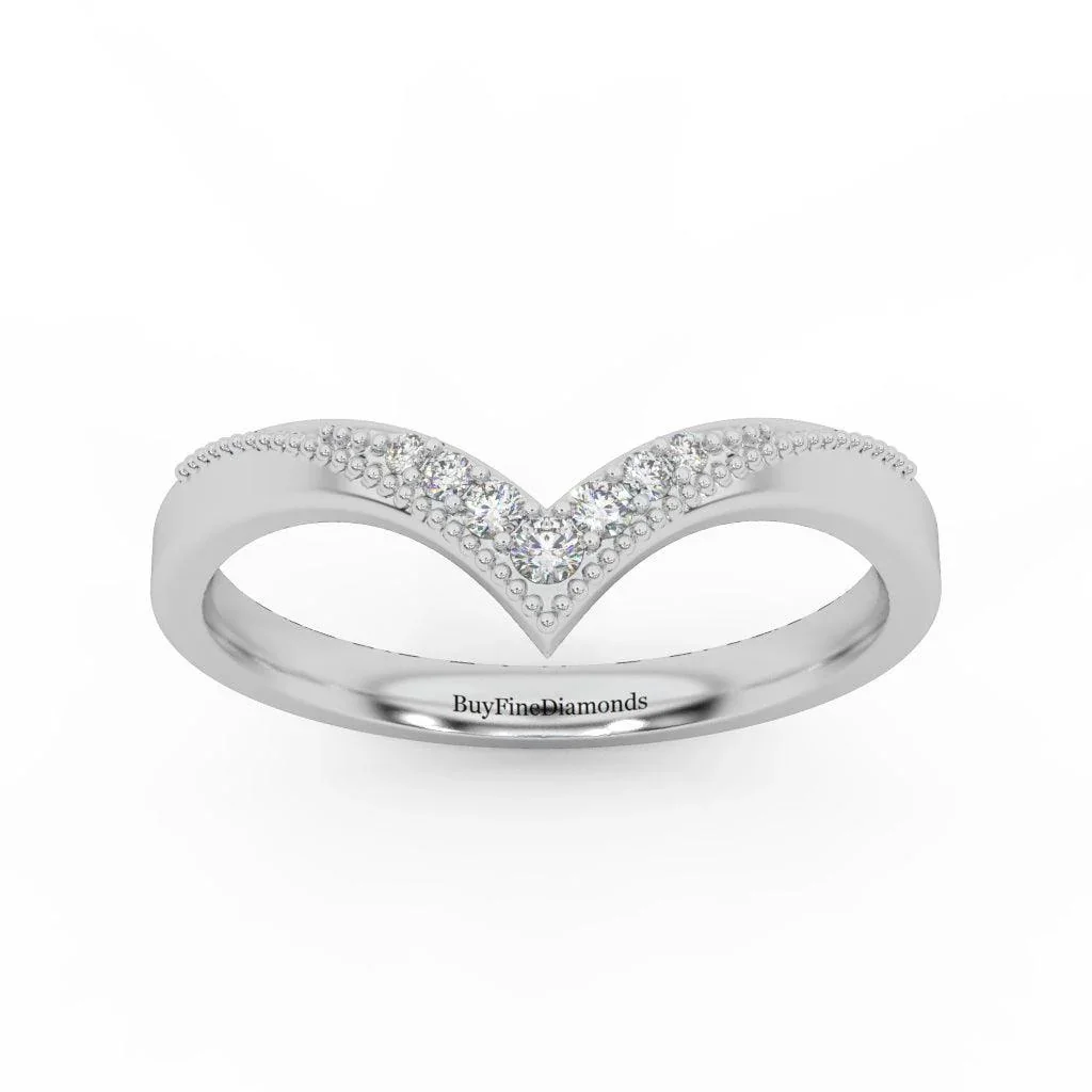 Petite Lab Diamond Chevron Milgrain Stacking Wedding Band Ring - Image 5