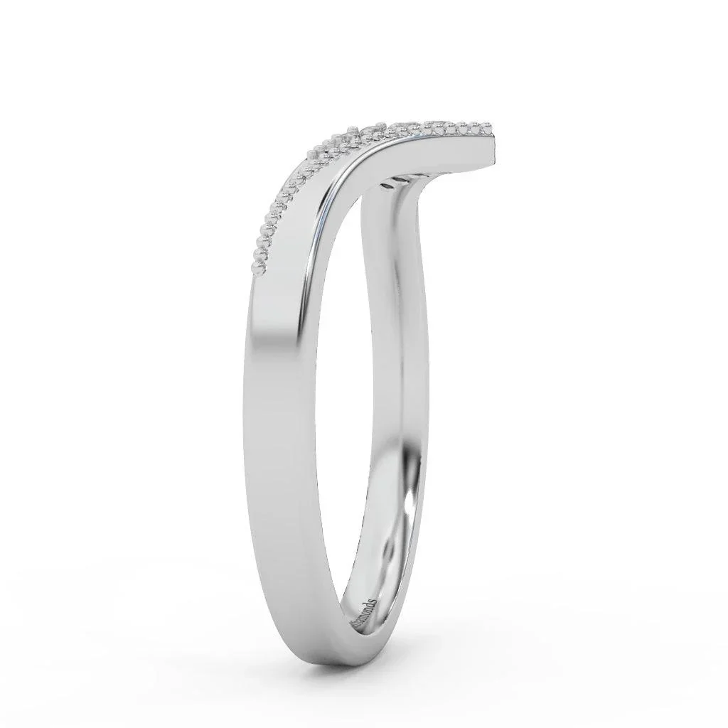 Petite Lab Diamond Chevron Milgrain Stacking Wedding Band Ring - Image 6