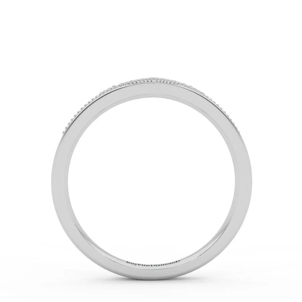 Petite Lab Diamond Chevron Milgrain Stacking Wedding Band Ring - Image 7