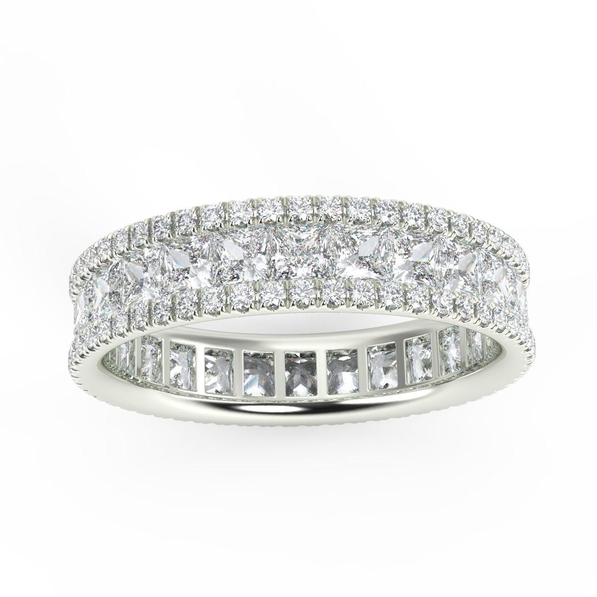 Princess and Round Diamond Triple Row Full Eternity Ring in 2.00 - 3.00 CT Platinum / 18K Gold - Image 3