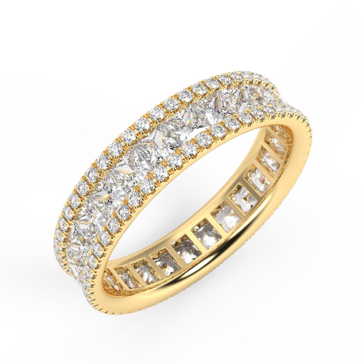 Princess and Round Diamond Triple Row Full Eternity Ring in 2.00 - 3.00 CT Platinum / 18K Gold - Image 4