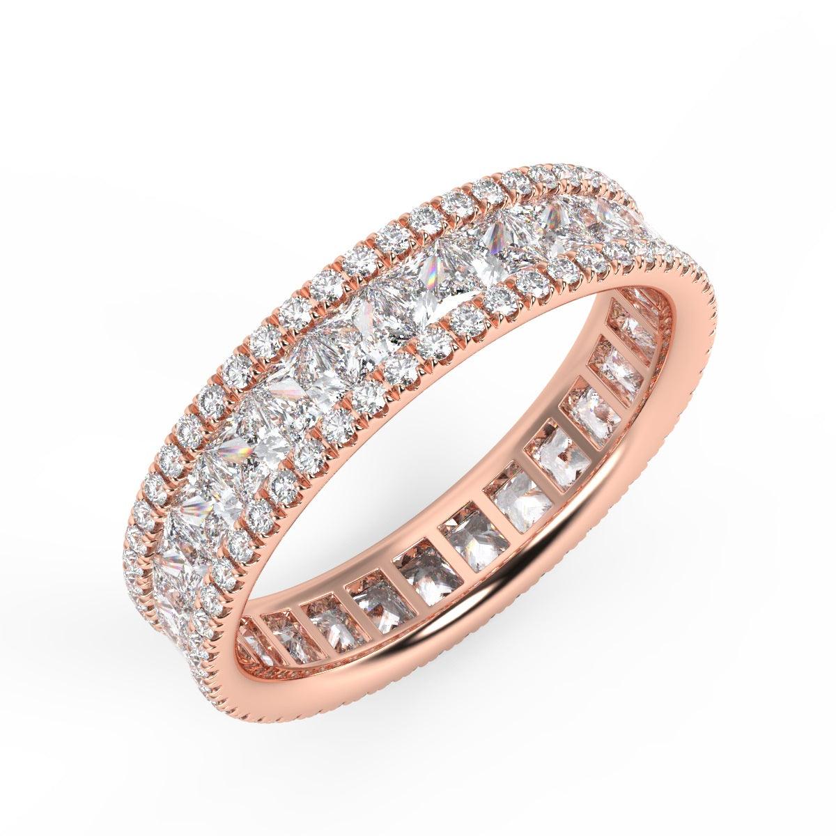 Princess and Round Diamond Triple Row Full Eternity Ring in 2.00 - 3.00 CT Platinum / 18K Gold - Image 5